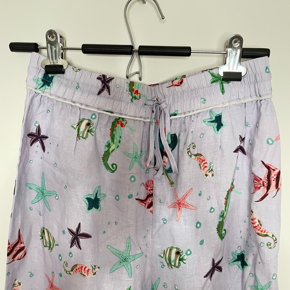 NWT Hill House Skylar Wide Leg Pant Lilac Sea Creatures Small Cropped 100% Linen - Picture 8 of 9